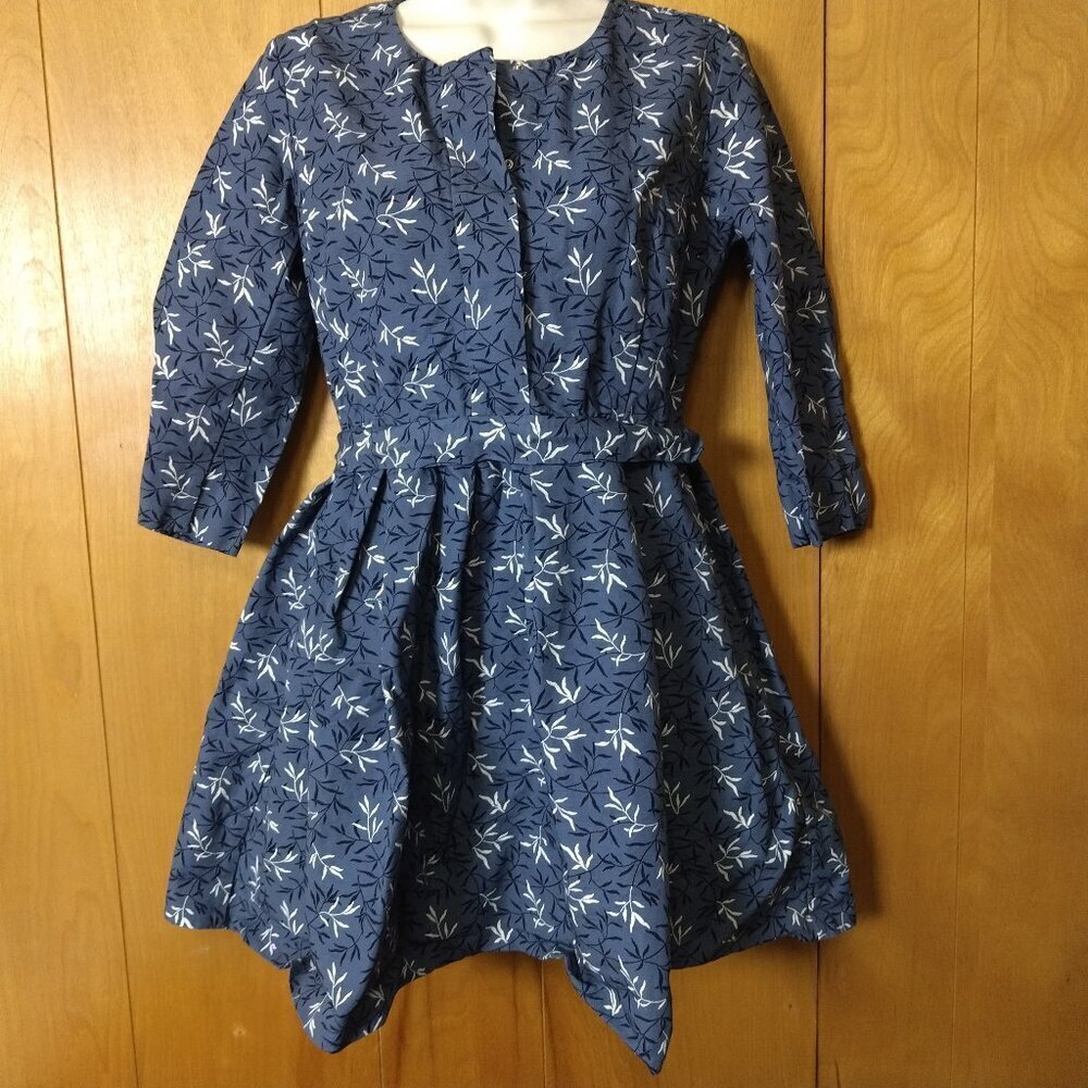 GAP Women's Size 0 Blue/White Floral Fit And Flare 3/4 Sleeve Side Zip Dress